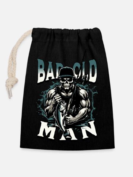 BAD OLD MAN Angler - Closable cotton gift bag (14x20cm) - black