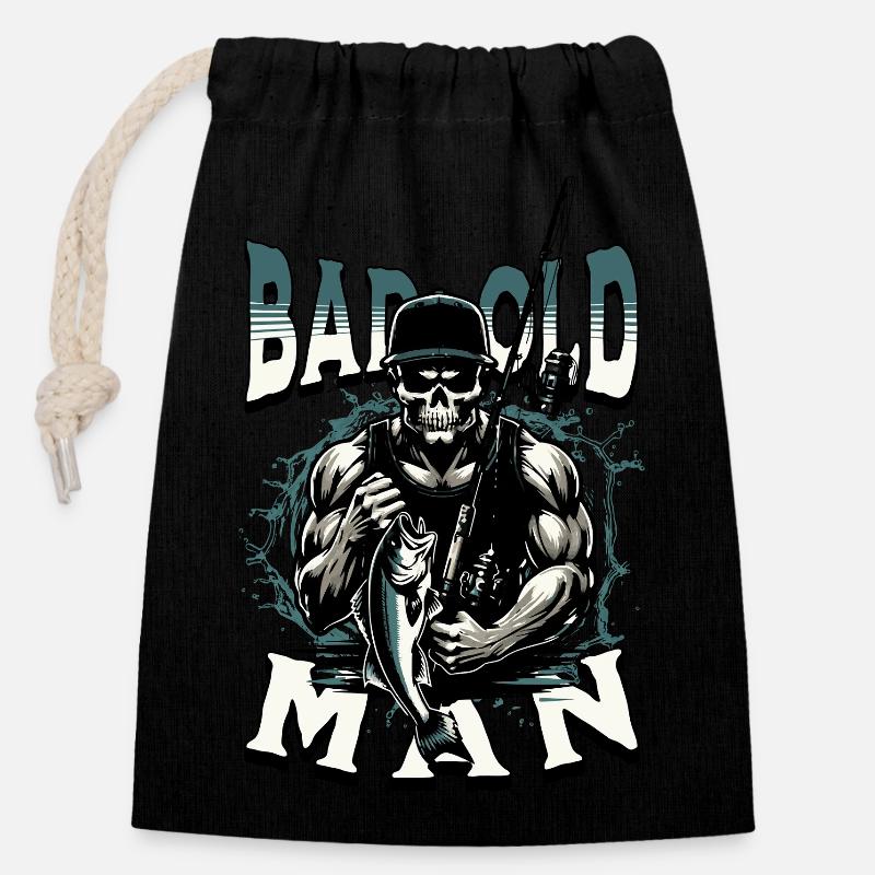 BAD OLD MAN Angler - Closable cotton gift bag (14x20cm) - black