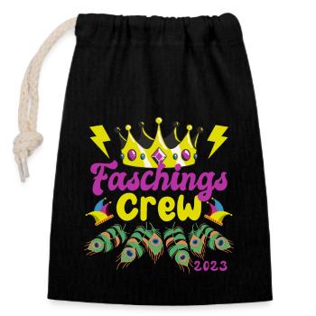Carnival Crew | Crown & Peacock - Closable cotton gift bag (14x20cm) - black - Front