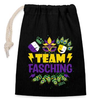 Team Carnival | Peacock | Purple Yellow Green - Closable cotton gift bag (14x20cm) - black - Front