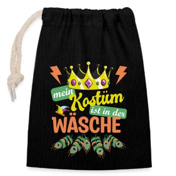 Mein Kostüm ist in der Wäsche | Fasching Pfau - Verschließbarer Geschenkbeutel aus Baumwolle (14x20cm) - Schwarz - Vorne