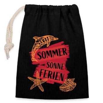 Sommer Sonne Ferien Spaß - Verschließbarer Geschenkbeutel aus Baumwolle (14x20cm) - Schwarz - Vorne