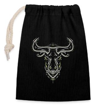 Taureau / Taureau / Zodiaque / Viking / Tatouage - Sac cadeau en coton avec cordon (14 x 20 cm) - noir - Devant