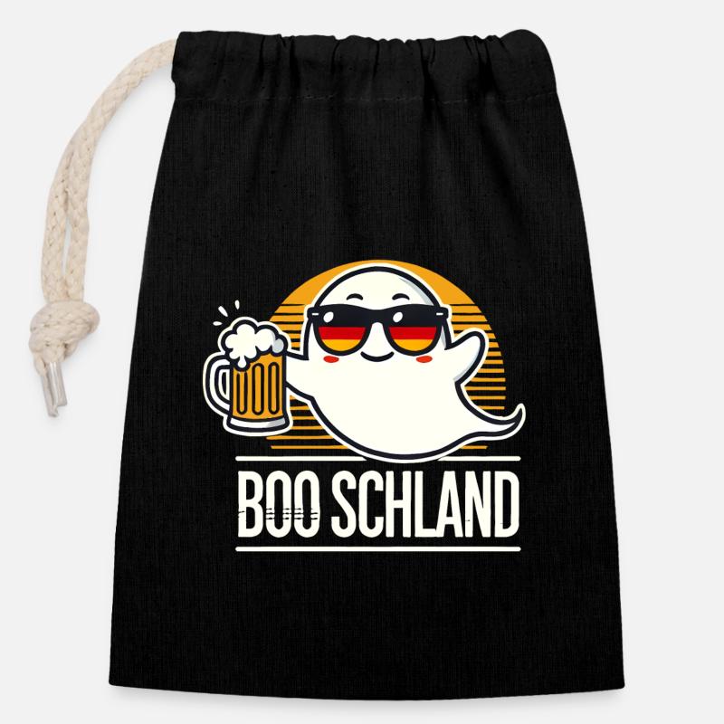 Geist Boo Deutschland Halloween - Verschließbarer Geschenkbeutel aus Baumwolle (14x20cm) - Schwarz