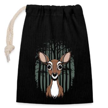 Cottagecore Deer In The Woods Nature Motif - Closable cotton gift bag (14x20cm) - black - Front
