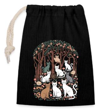 Cat paradise in the cottagecore forest idyll - Closable cotton gift bag (14x20cm) - black - Front