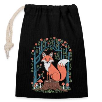 Cottagecore Fox in Fairytale Forest - Closable cotton gift bag (14x20cm) - black - Front