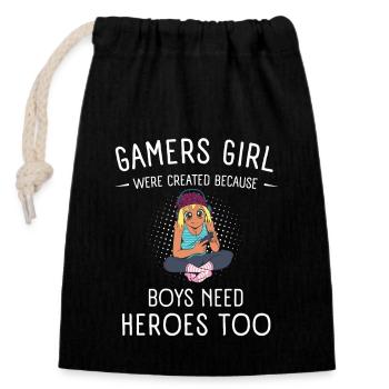 Gamers Girl, weil Jungs Helden brauchen Geek Gamer - Verschließbarer Geschenkbeutel aus Baumwolle (14x20cm) - Schwarz - Vorne