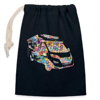 Camping-car fleuri romantique - Sac cadeau en coton avec cordon (14 x 20 cm) - bleu marine - Devant