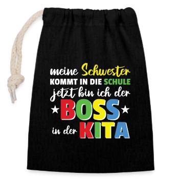 kleine geschwister Kita Shirt für Jungen - Verschließbarer Geschenkbeutel aus Baumwolle (14x20cm) - Schwarz - Vorne