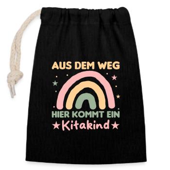 ich bin jetzt ein Kita Kind 2023 Kita Start - Verschließbarer Geschenkbeutel aus Baumwolle (14x20cm) - Schwarz - Vorne