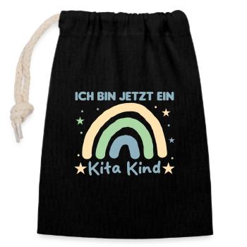 ich bin jetzt ein Kita Kind 2023 Kita Start - Verschließbarer Geschenkbeutel aus Baumwolle (14x20cm) - Schwarz - Vorne