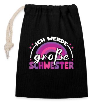 Große Schwester Regenbogen Süßes Geschwister 2024 - Verschließbarer Geschenkbeutel aus Baumwolle (14x20cm) - Schwarz - Vorne