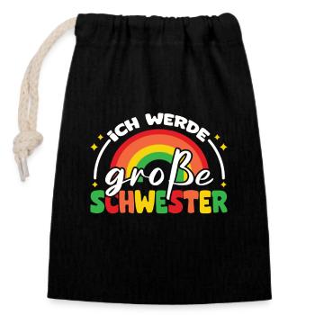 Große Schwester Regenbogen Süßes Geschwister 2024 - Verschließbarer Geschenkbeutel aus Baumwolle (14x20cm) - Schwarz - Vorne