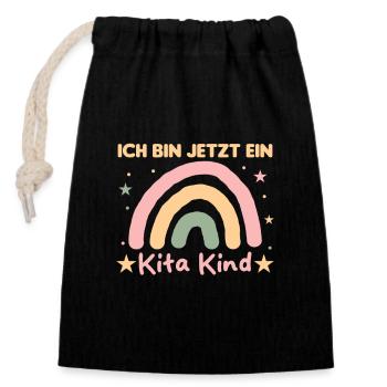 ich bin jetzt ein Kita Kind 2023 Kita Start - Verschließbarer Geschenkbeutel aus Baumwolle (14x20cm) - Schwarz - Vorne