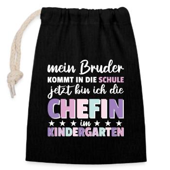 Mein Bruder kommt in die Schule jetzt bin ich die - Verschließbarer Geschenkbeutel aus Baumwolle (14x20cm) - Schwarz - Vorne