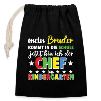 Mein Bruder kommt in die Schule jetzt bin ich der - Verschließbarer Geschenkbeutel aus Baumwolle (14x20cm) - Schwarz - Vorne