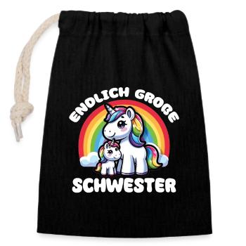 Große Schwester 2024 Einhorn Geschwister - Verschließbarer Geschenkbeutel aus Baumwolle (14x20cm) - Schwarz - Vorne