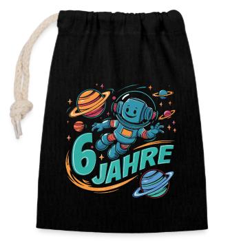 6 Jahre Kleiner Roboter als Astronaut im Weltraum - Verschließbarer Geschenkbeutel aus Baumwolle (14x20cm) - Schwarz - Vorne