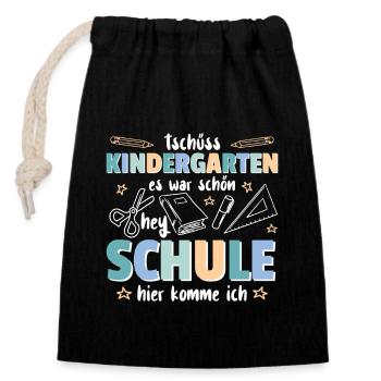Kindergarten Abschied Hallo Schule ich bin soweit! - Verschließbarer Geschenkbeutel aus Baumwolle (14x20cm) - Schwarz - Vorne