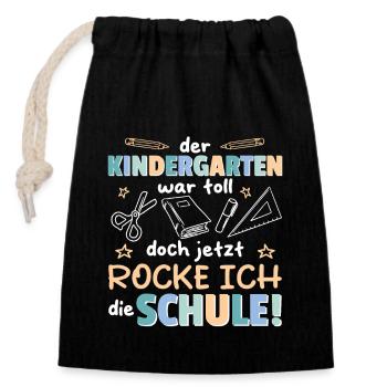 Kindergarten Abschied Hallo Schule ich bin soweit! - Verschließbarer Geschenkbeutel aus Baumwolle (14x20cm) - Schwarz - Vorne