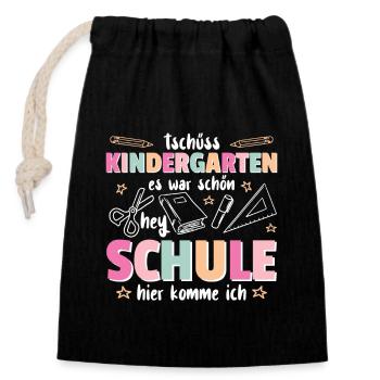 Kindergarten Abschied Hallo Schule ich bin soweit! - Verschließbarer Geschenkbeutel aus Baumwolle (14x20cm) - Schwarz - Vorne