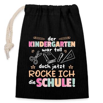 Kindergarten Abschied Hallo Schule ich bin soweit! - Verschließbarer Geschenkbeutel aus Baumwolle (14x20cm) - Schwarz - Vorne