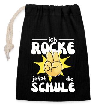 Kindergarten Abschied Hallo Schule ich bin soweit! - Verschließbarer Geschenkbeutel aus Baumwolle (14x20cm) - Schwarz - Vorne