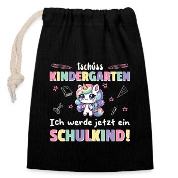 Kindergarten Abschied Hallo Schule ich bin soweit! - Verschließbarer Geschenkbeutel aus Baumwolle (14x20cm) - Schwarz - Vorne