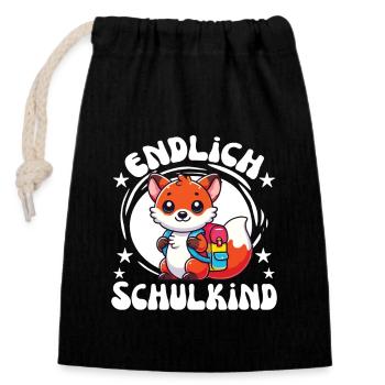 Endlich Schulkind süßes Fuchs zur Einschulung - Verschließbarer Geschenkbeutel aus Baumwolle (14x20cm) - Schwarz - Vorne