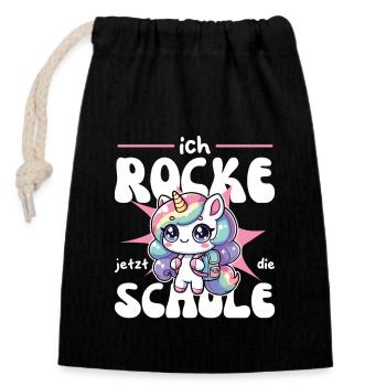 School enrollment unicorn I'm rocking school now - Closable cotton gift bag (14x20cm) - black - Front