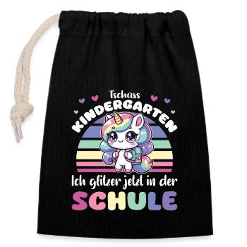 Bye bye kindergarten I glitter at school - Closable cotton gift bag (14x20cm) - black - Front