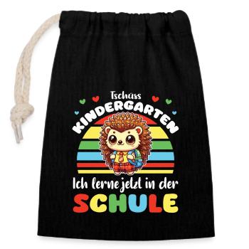 Bye bye kindergarten, I'm learning at school - Closable cotton gift bag (14x20cm) - black - Front
