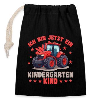I'm a Kindergarten Child Kindergarten Tractor - Closable cotton gift bag (14x20cm) - black - Front