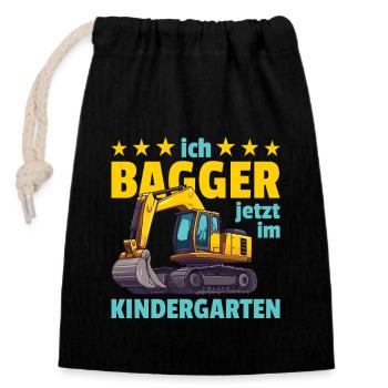 Je suis maintenant excavatrice en maternelle - Sac cadeau en coton avec cordon (14 x 20 cm) - noir - Devant