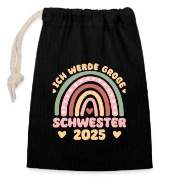 Grande sœur arc-en-ciel doux frère ou sœur 2025 - Sac cadeau en coton avec cordon (14 x 20 cm) - noir - Devant