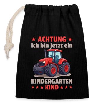 Attention I am now a kindergarten child - Closable cotton gift bag (14x20cm) - black - Front