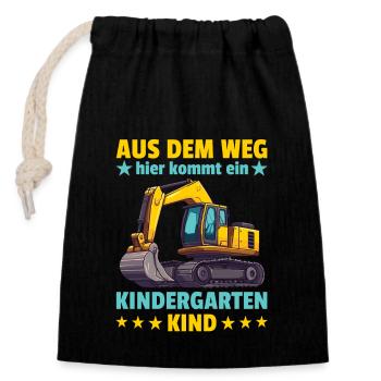 Aus dem Weg hier kommt ein Kindergartenkind Bagger - Verschließbarer Geschenkbeutel aus Baumwolle (14x20cm) - Schwarz - Vorne