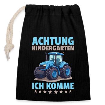 Attention maternelle j’arrive tracteur fermier - Sac cadeau en coton avec cordon (14 x 20 cm) - noir - Devant