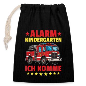 Alarm kindergarten I'm coming fire brigade - Closable cotton gift bag (14x20cm) - black - Front
