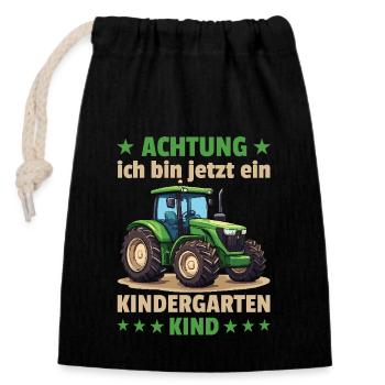 Achtung ich bin jetzt ein Kindergarten Kind - Verschließbarer Geschenkbeutel aus Baumwolle (14x20cm) - Schwarz - Vorne