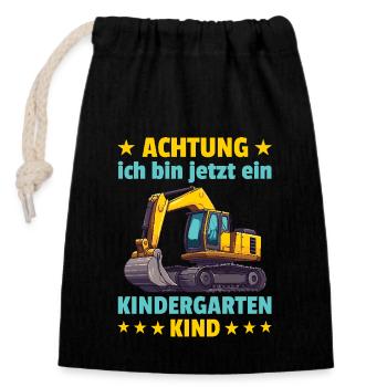 Achtung ich bin jetzt ein Kindergarten Kind - Verschließbarer Geschenkbeutel aus Baumwolle (14x20cm) - Schwarz - Vorne