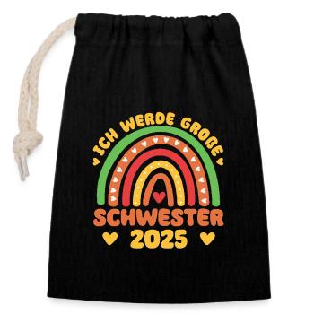 Grande sœur arc-en-ciel doux frère ou sœur 2025 - Sac cadeau en coton avec cordon (14 x 20 cm) - noir - Devant