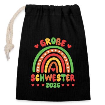 Große Schwester Regenbogen Süßes Geschwister 2026 - Verschließbarer Geschenkbeutel aus Baumwolle (14x20cm) - Schwarz - Vorne