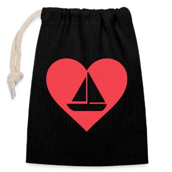 Herz mit Segelboot Design - Verschließbarer Geschenkbeutel aus Baumwolle (14x20cm) - Schwarz - Vorne