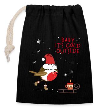 Weihnachten Baby it's cold outside - Verschließbarer Geschenkbeutel aus Baumwolle (14x20cm) - Schwarz - Vorne