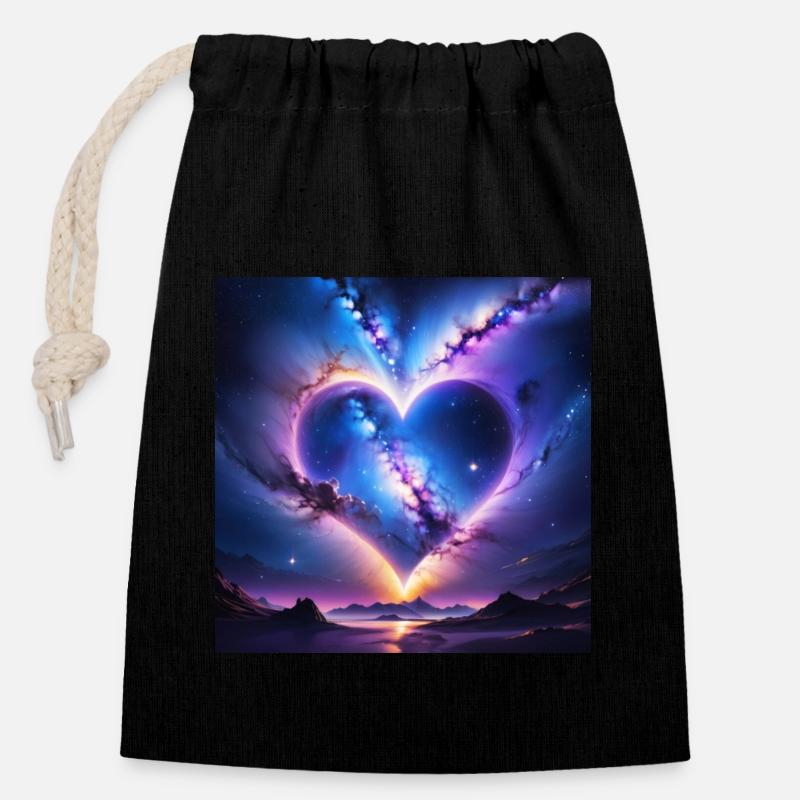 coeur boréale - Sac cadeau en coton avec cordon (14 x 20 cm) - noir