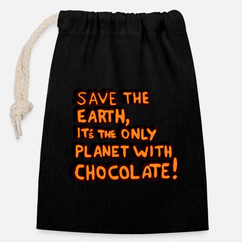 Save the chocolate - Verschließbarer Geschenkbeutel aus Baumwolle (14x20cm) - Schwarz