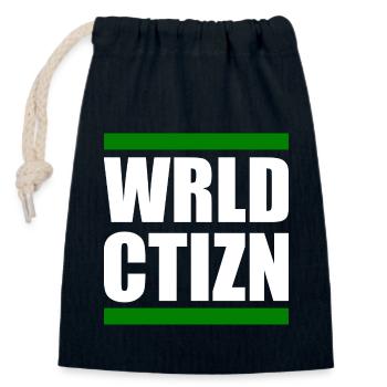 Wrld ctizn - world citizen - Closable cotton gift bag (14x20cm) - navy - Front
