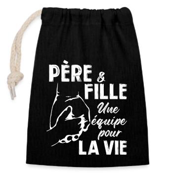 Père et fille une equipe pour la vie - Sac cadeau en coton avec cordon (14 x 20 cm) - noir - Devant